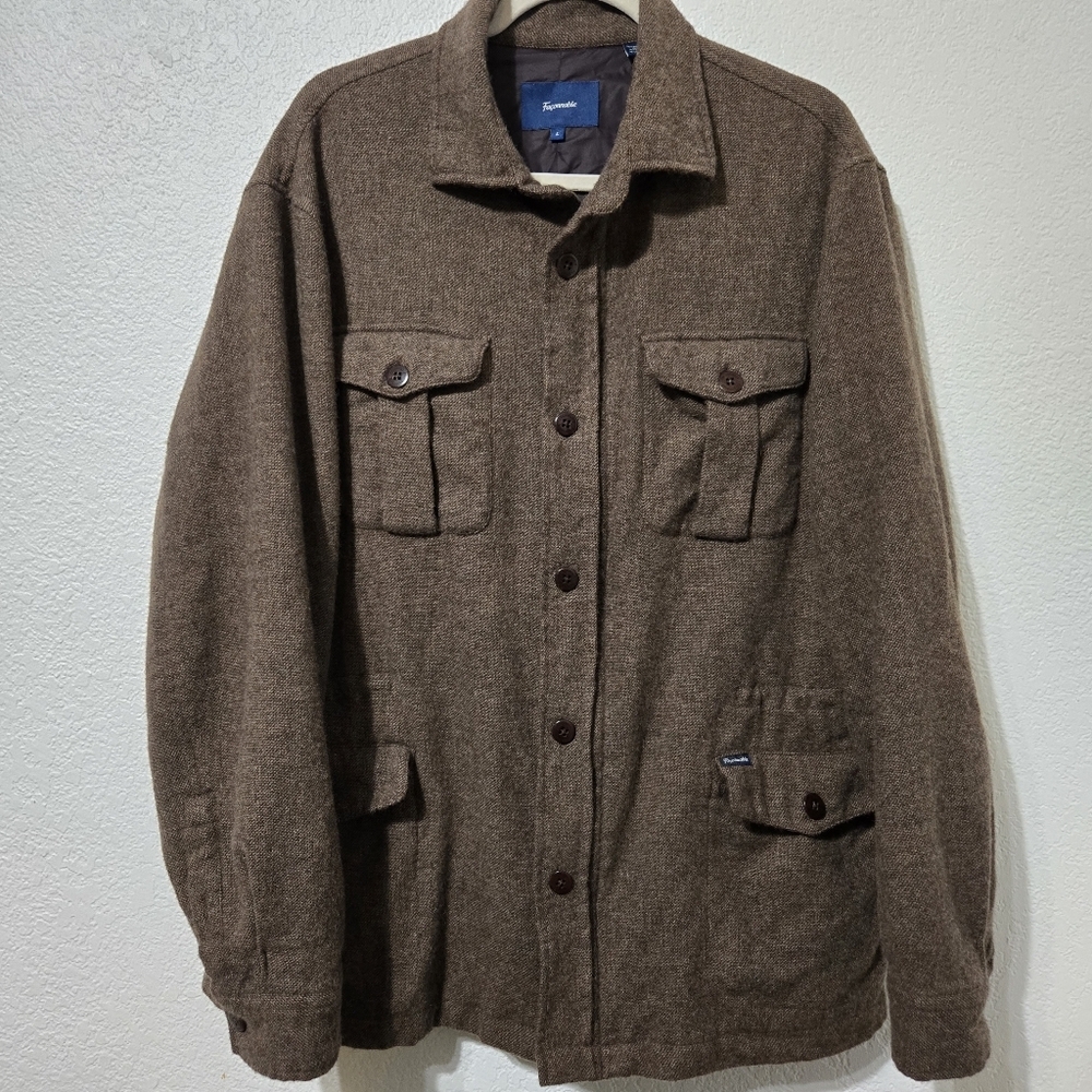 Vtg Faconnable Brown Camel Hair Shirt Jacket